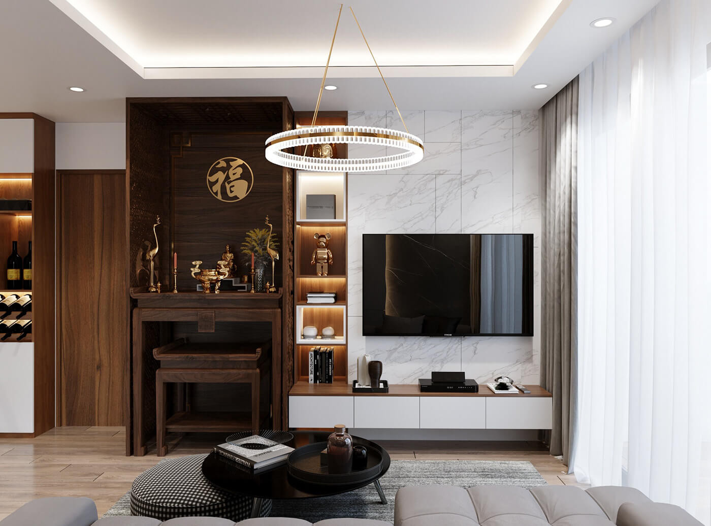 Top 5+ mẫu tủ thờ kết hợp kệ tivi đẹp nhất 2025 chuẩn phong thuỷ